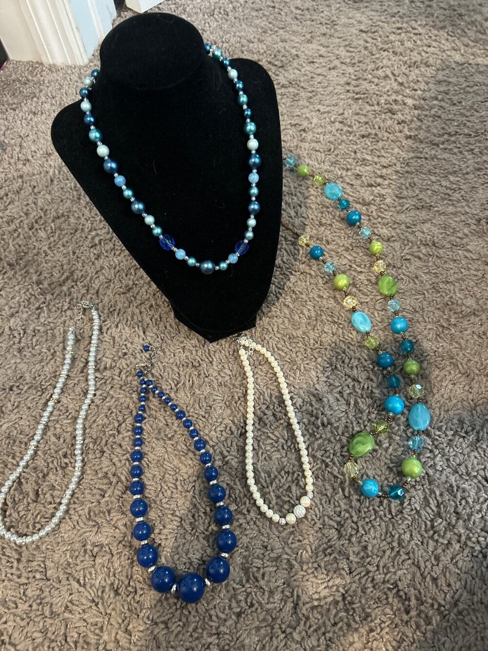 Lot of Blue and White Beaded Nexklaces (5)